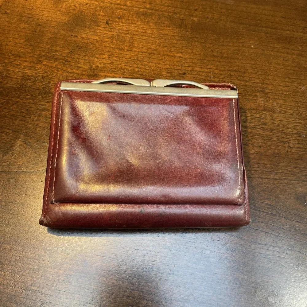 VTG Rolfs Wallet Men's Cowhide Wine Burgundy Cards Photos NOS 5